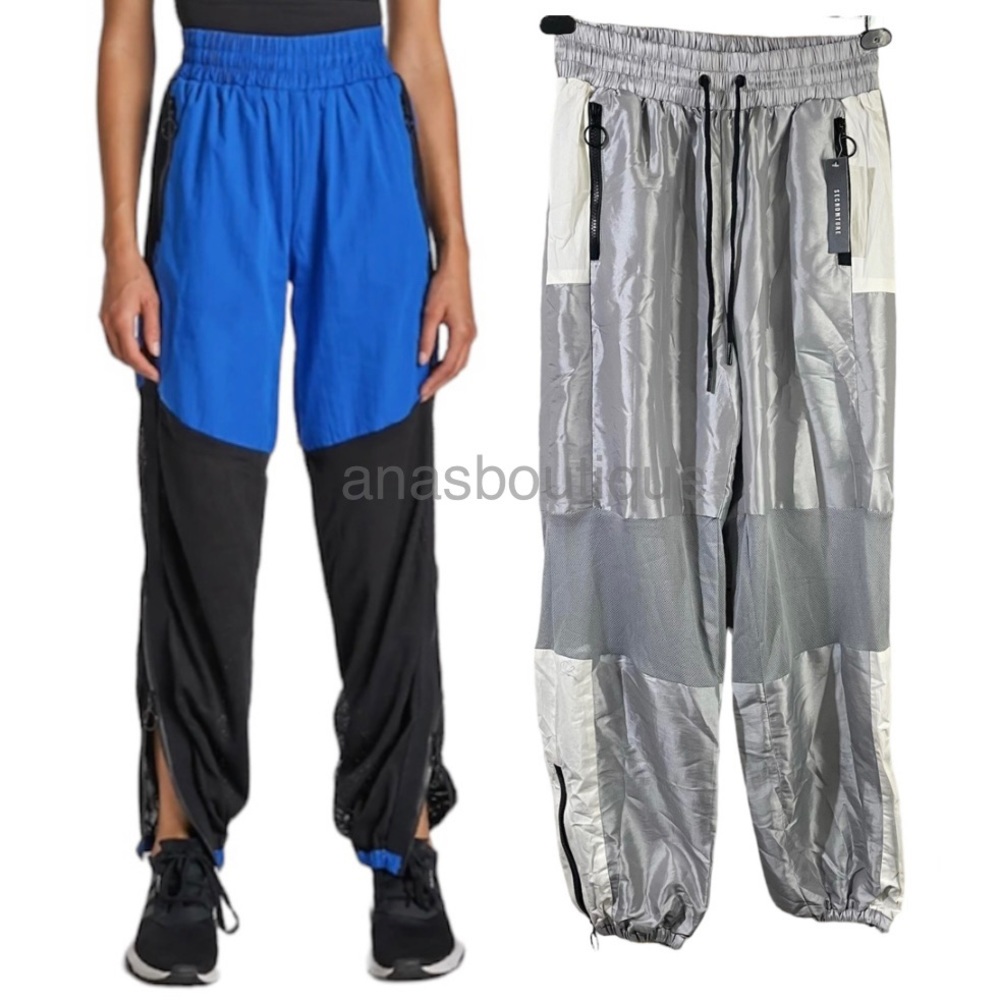 Secndnture windbreaker track pants drawstring women Size Medium silver-white